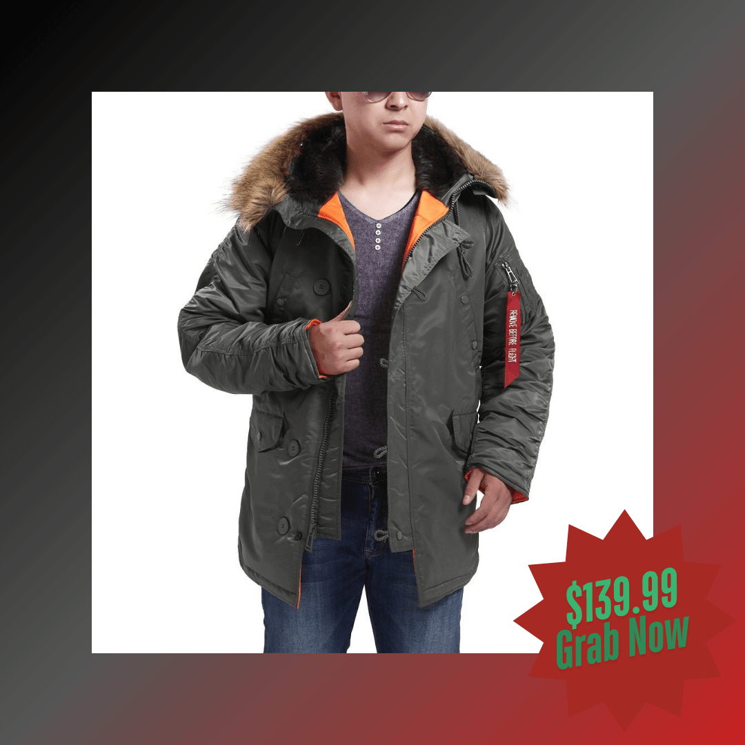 Seibertron Men's N-3B Slim-Fit Waterproof/Water Repellent Parka with Removable Faux Fur Hood Trim - Seibertron