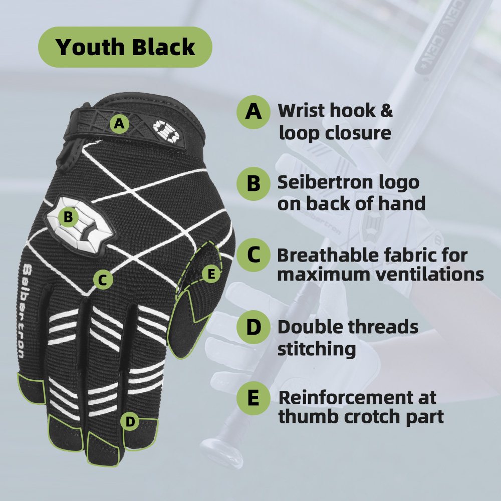 color:Black | Seibertron B-A-R PRO 2.0 baseball and softball batting gloves image 08