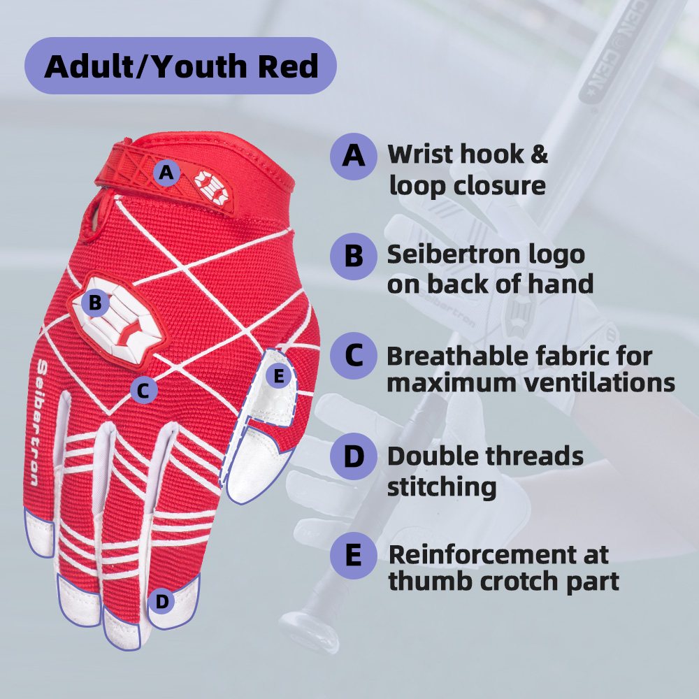 color:red | Seibertron B-A-R PRO 2.0 baseball and softball batting gloves image 12