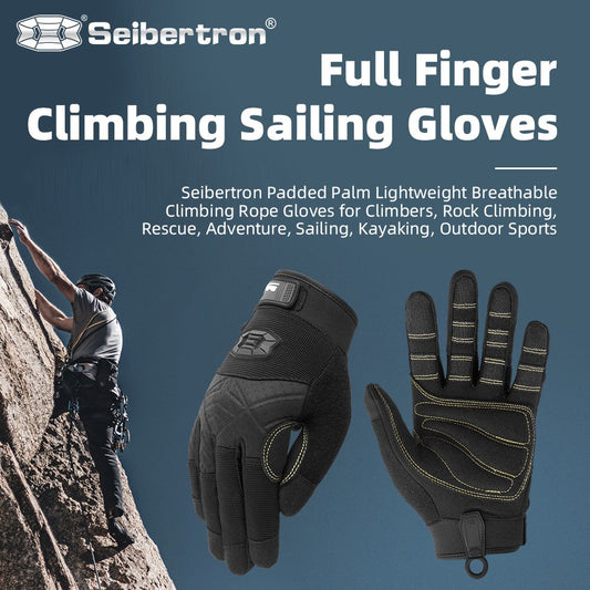 color:Black | Seibertron Full Finger Climbing Sailing Gloves full finger padded palm climbing rope gloves image 01