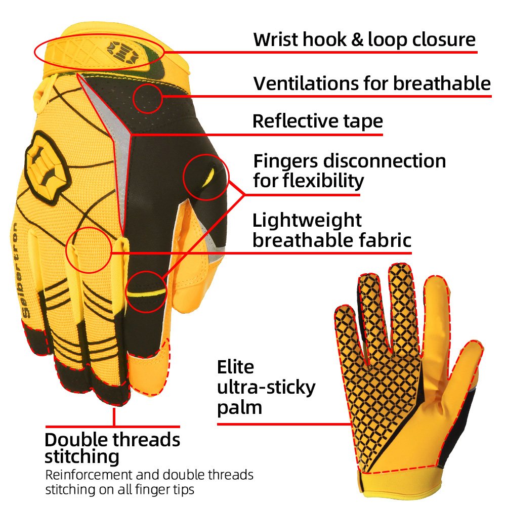 color:Yellow | Seibertron American Football Receiver Adult Gloves ultra-stick adult football receiver gloves image 03