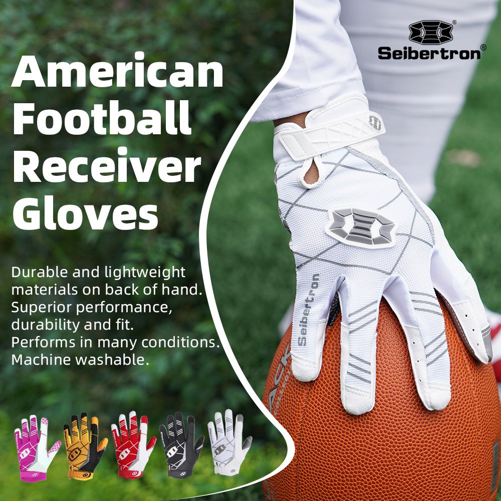 color:White | Seibertron American Football Receiver Adult Gloves ultra-stick adult football receiver gloves image 04