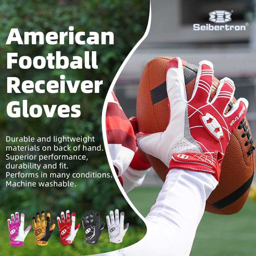 color:Red | Seibertron American Football Receiver Adult Gloves ultra-stick adult football receiver gloves image 08