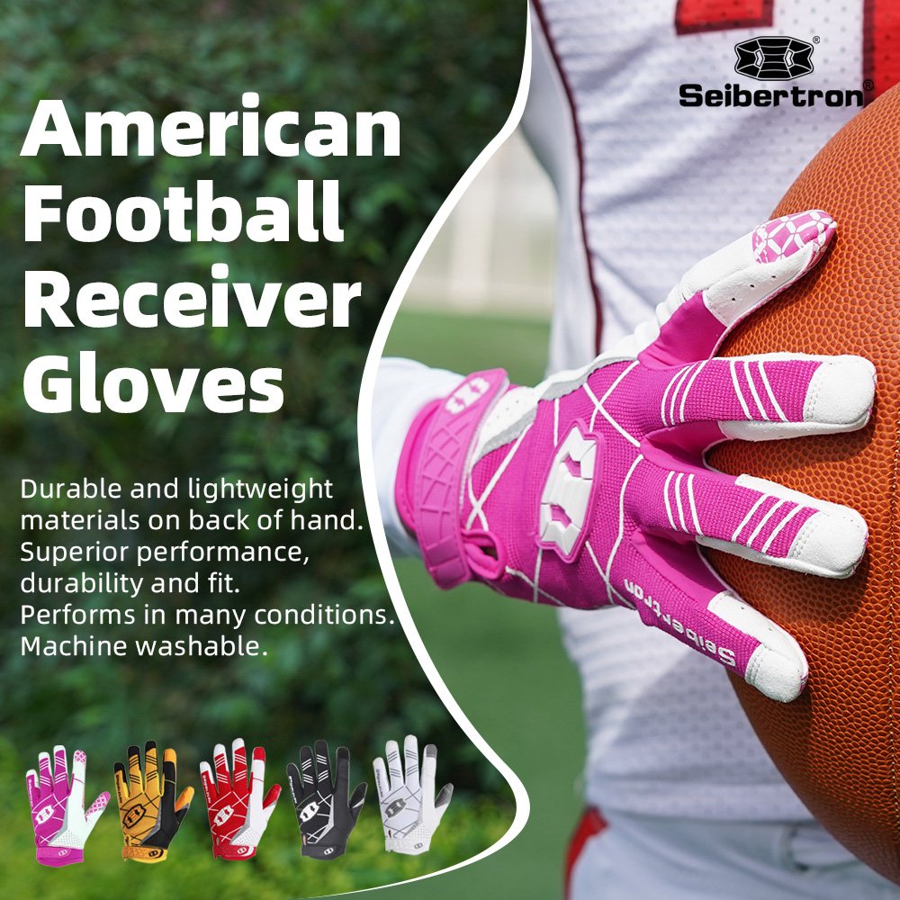 color:Pink | Seibertron American Football Receiver Adult Gloves ultra-stick adult football receiver gloves image 11
