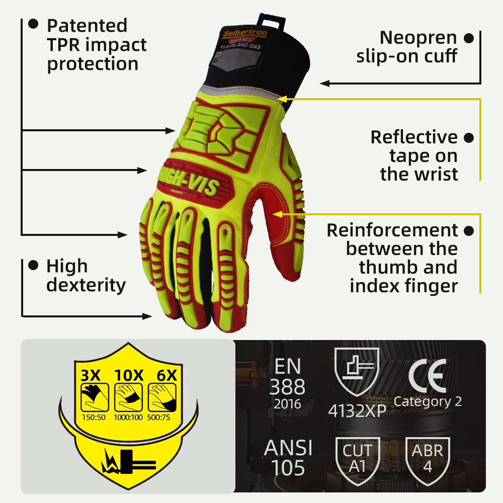 color:all | Seibertron HIGH-VIS HRIG anti-impact water-resistant rigger gloves with TPR protection image 02