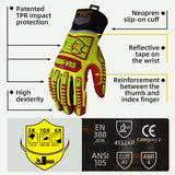 seibertron-gallery:hrig-safety-gloves-20260715 | product:hrig | color:Yellow Red | slot:3 | Seibertron HIGH-VIS HRIG safety gloves TPR impact protection and CE ANSI rating detail image