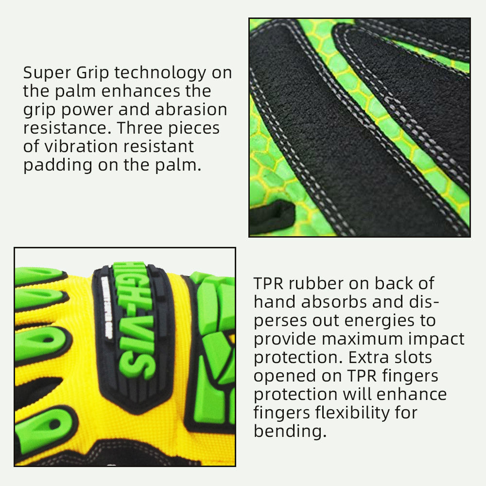 seibertron-gallery:sdxg2-safety-gloves-20260715 | product:sdxg2 | color:Yellow Green | slot:5 | Seibertron HIGH-VIS SDXG2 safety gloves product detail panels