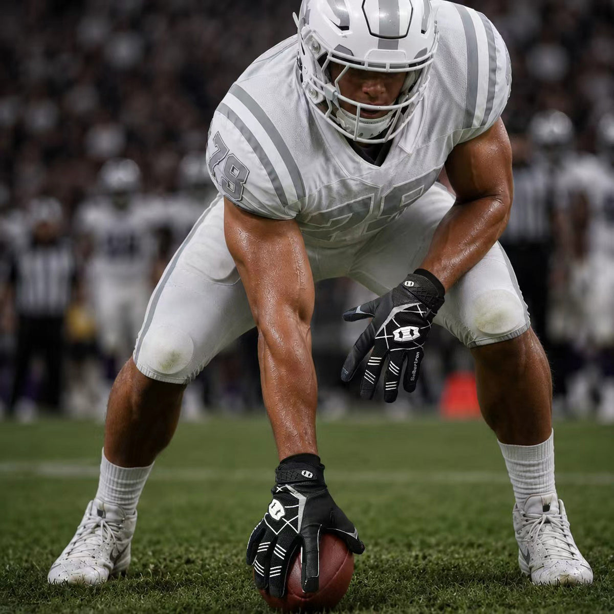 seibertron-gallery:white-football-ai-color-groups-20260721 | product:8557666271422 | color:Black | slot:2 | Seibertron adult black football receiver gloves AI action image 2