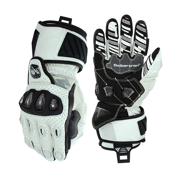 Seibertron SPS-7L long-cuff motorcycle racing gloves in White